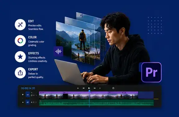 Professional Adobe Premiere video editing training course in the Philippines with cinematic editing workflow and creative post-production tools.