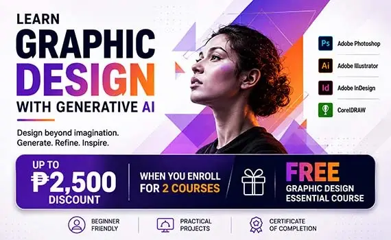 Graphic design training courses Philippines promo offering up to ₱2,500 discount with Generative AI tools like Photoshop